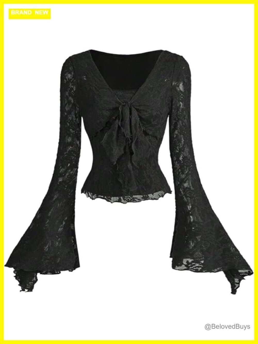 Sheer Mesh Grunge Top Long Bell Sleeve Crewneck Going Out Lace Tops Goth